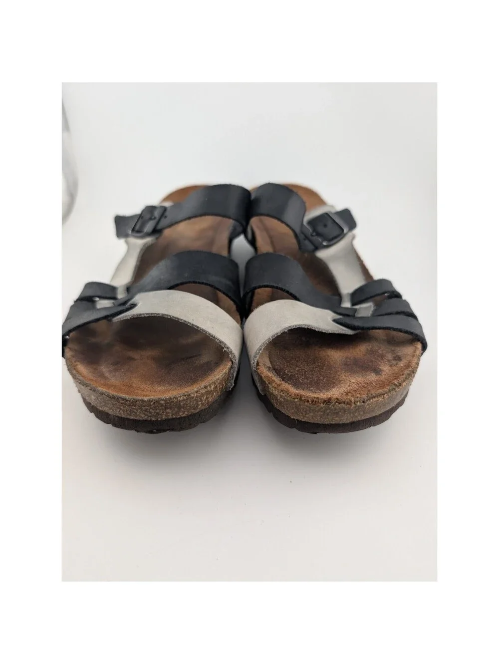 Sabatini Women's Size 6.5 Leather Sandals Blue White Cork Wedge Comfort